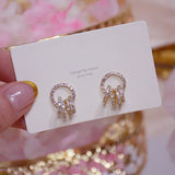 Korea Hot Jewelry 14K Plated Zircon Earrings Round Women's Birthday Gift
