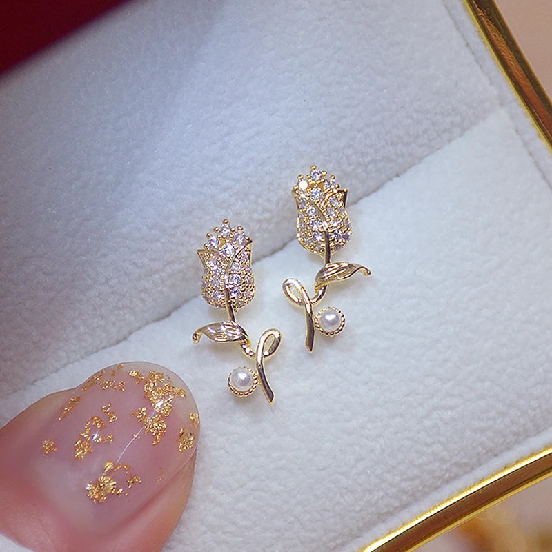 Korea Hot 14K Real Plating Zircon Earrings for Women