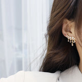 Korean 14K Zircon Dangle Earrings Pearl Women's Prom Party Earrings