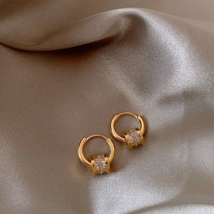 Korean 14K Gold Plated Zircon Beads Earrings for Women