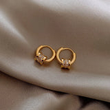 Korean 14K Gold Plated Zircon Beads Earrings for Women