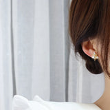 Korea 925 Silver 14K Real Earrings Flower Pearl Women Daily Earrings