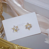 Korea 925 Silver 14K Real Earrings Flower Pearl Women Daily Earrings