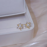 Korea 925 Silver 14K Real Earrings Flower Pearl Women Daily Earrings