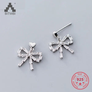 925 Silver Bowknot Zircon Stud Earrings
