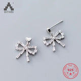 925 Silver Bowknot Zircon Stud Earrings