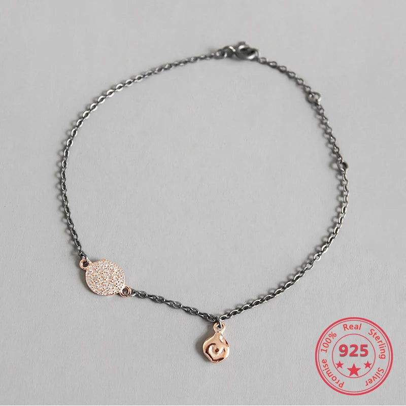 925 Sterling Silver Retro Vintage Bracelets with Zircon Pendant