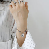 925 Silver Vintage Crown Round Drops Chain Bracelet