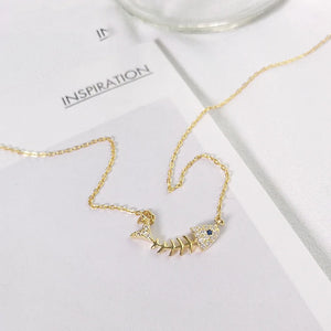 Korea Hot Style 925 Silver Necklace for Women Ocean Fish Bone Pendant Jewelry