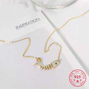 Korea Hot Style 925 Silver Necklace for Women Ocean Fish Bone Pendant Jewelry
