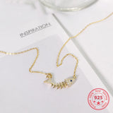 Korea Hot Style 925 Silver Necklace for Women Ocean Fish Bone Pendant Jewelry