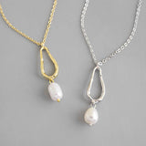 925 Silver Baroque Pearl Necklace Korean Style Delicate Charms Jewelry