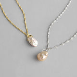 925 Silver Baroque Pearl Necklace Korean Style Delicate Charms Jewelry