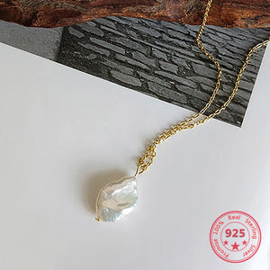 925 Silver Baroque Pearl Necklace Korean Style Delicate Charms Jewelry