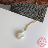 925 Silver Baroque Pearl Necklace Korean Style Delicate Charms Jewelry