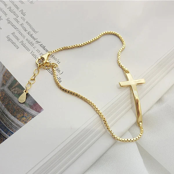 Korea Style 925 Silver Bracelet Delicate Cross Bangle Jewelry