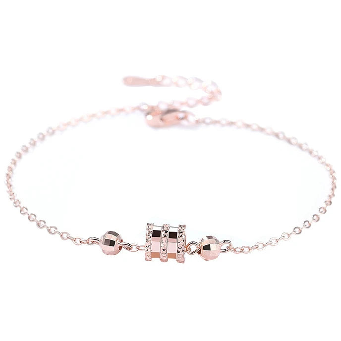 Korea Style 925 Sterling Silver Bracelets for Women with Rose Transfer Beads