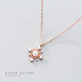 925 Sterling Silver Opal Snowflake Rose Pendant Necklace