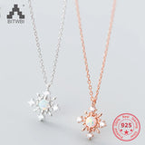 925 Sterling Silver Opal Snowflake Rose Pendant Necklace