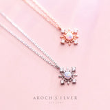 925 Sterling Silver Opal Snowflake Rose Pendant Necklace