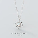 925 Sterling Silver Opal Snowflake Rose Pendant Necklace