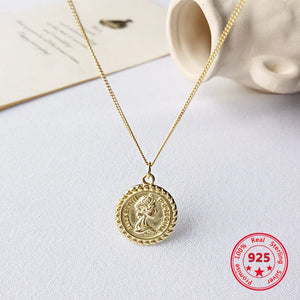 925 Sterling Silver Necklace Women Coins Pendant Jewelry