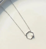 925 Silver Hexagon Freshwater Pearl Pendant Necklace for Women