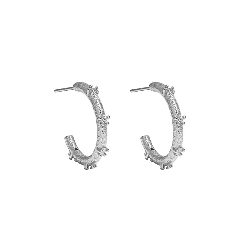 Korea INS C-Shape Stud Earrings S925 Silver Zircon Fine Jewelry