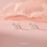 925 Silver Colorful Zircon Butterfly Stud Earrings