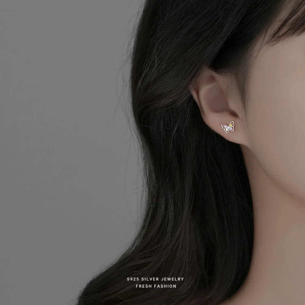 925 Silver Colorful Zircon Butterfly Stud Earrings