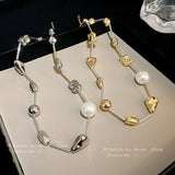 Korean Irregular Geometric Pearl Necklace Charm Chain Choker