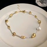Korean Irregular Geometric Pearl Necklace Charm Chain Choker