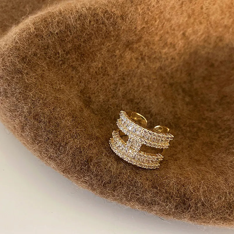 Korea Luxur Natural Zircon Letter Ring Geometric Adjustable Index Finger Ring