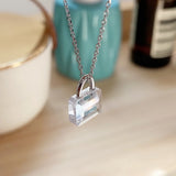 Korea Light 925 Silver Zircon Mini Lock Necklace with Clear Zircon Pendant