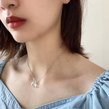 Korea Light 925 Silver Zircon Mini Lock Necklace with Clear Zircon Pendant