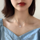 Korea Light 925 Silver Zircon Mini Lock Necklace with Clear Zircon Pendant