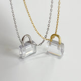 Korea Light 925 Silver Zircon Mini Lock Necklace with Clear Zircon Pendant