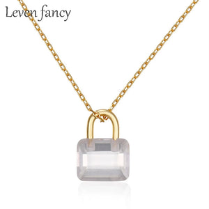 Korea Light 925 Silver Zircon Mini Lock Necklace with Clear Zircon Pendant