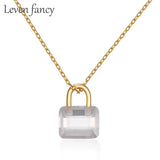 Korea Light 925 Silver Zircon Mini Lock Necklace with Clear Zircon Pendant
