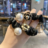 Korea Camellia Pearl Hair Tie Fabric Flower Ponytail Hair Rope