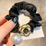Korea Camellia Pearl Hair Tie Fabric Flower Ponytail Hair Rope