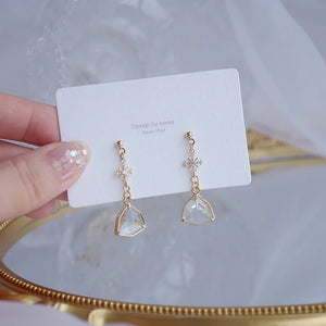 Korea Zircon Snowflake Triangle Drop Earrings Women Wedding Bijoux Birthday Gift