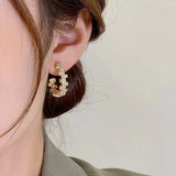 Korean 14K Geometric Zircon Hoop Earrings for Women