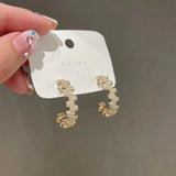 Korean 14K Geometric Zircon Hoop Earrings for Women