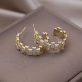 Korean 14K Geometric Zircon Hoop Earrings for Women