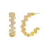 Korean 14K Geometric Zircon Hoop Earrings for Women