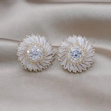 Korea Jewelry 14K Plated Copper Set Zircon Round Earrings Women's Party