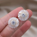 Korea Jewelry 14K Plated Copper Set Zircon Round Earrings Women's Party