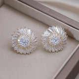 Korea Jewelry 14K Plated Copper Set Zircon Round Earrings Women's Party
