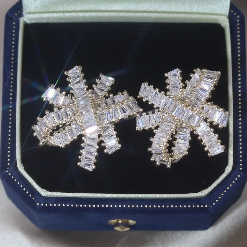 Korea Jewelry 14K Plated Copper Set Zircon Round Earrings Women's Party